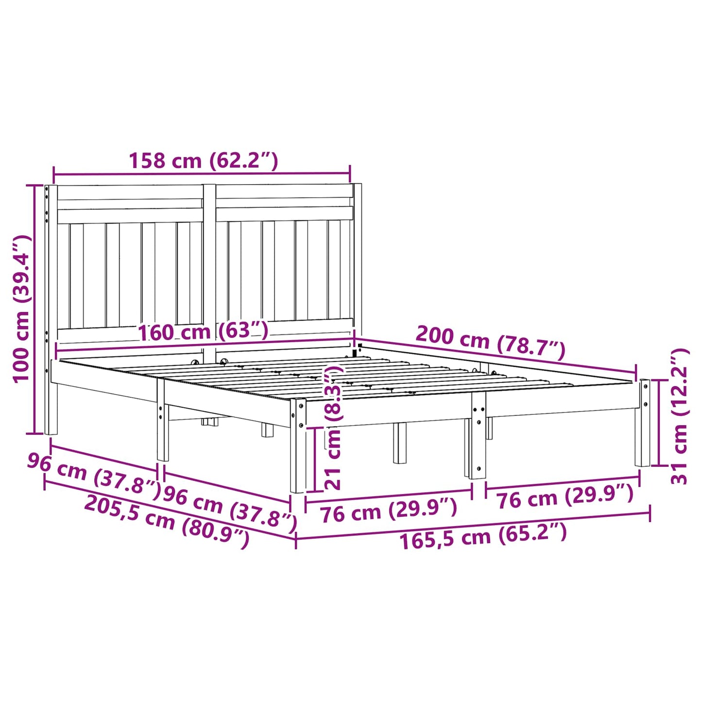 vidaXL Bed Frame Wax Brown 205.5 x 165.5 x 100 cm Solid Pine Wood