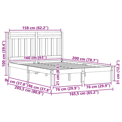 vidaXL Bed Frame Wax Brown 205.5 x 165.5 x 100 cm Solid Pine Wood