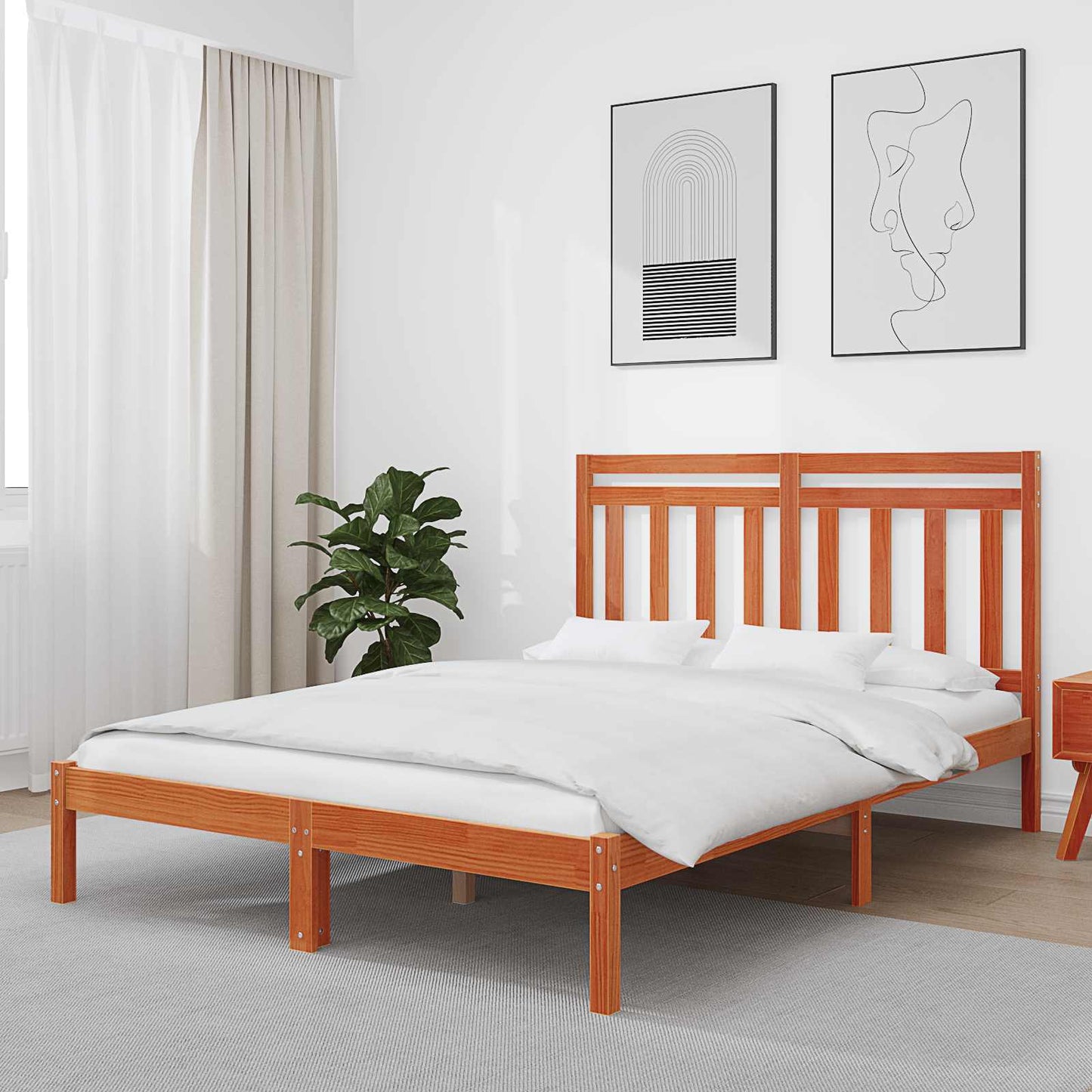 vidaXL Bed Frame Wax Brown 205.5 x 145.5 x 100 cm Solid Pine Wood
