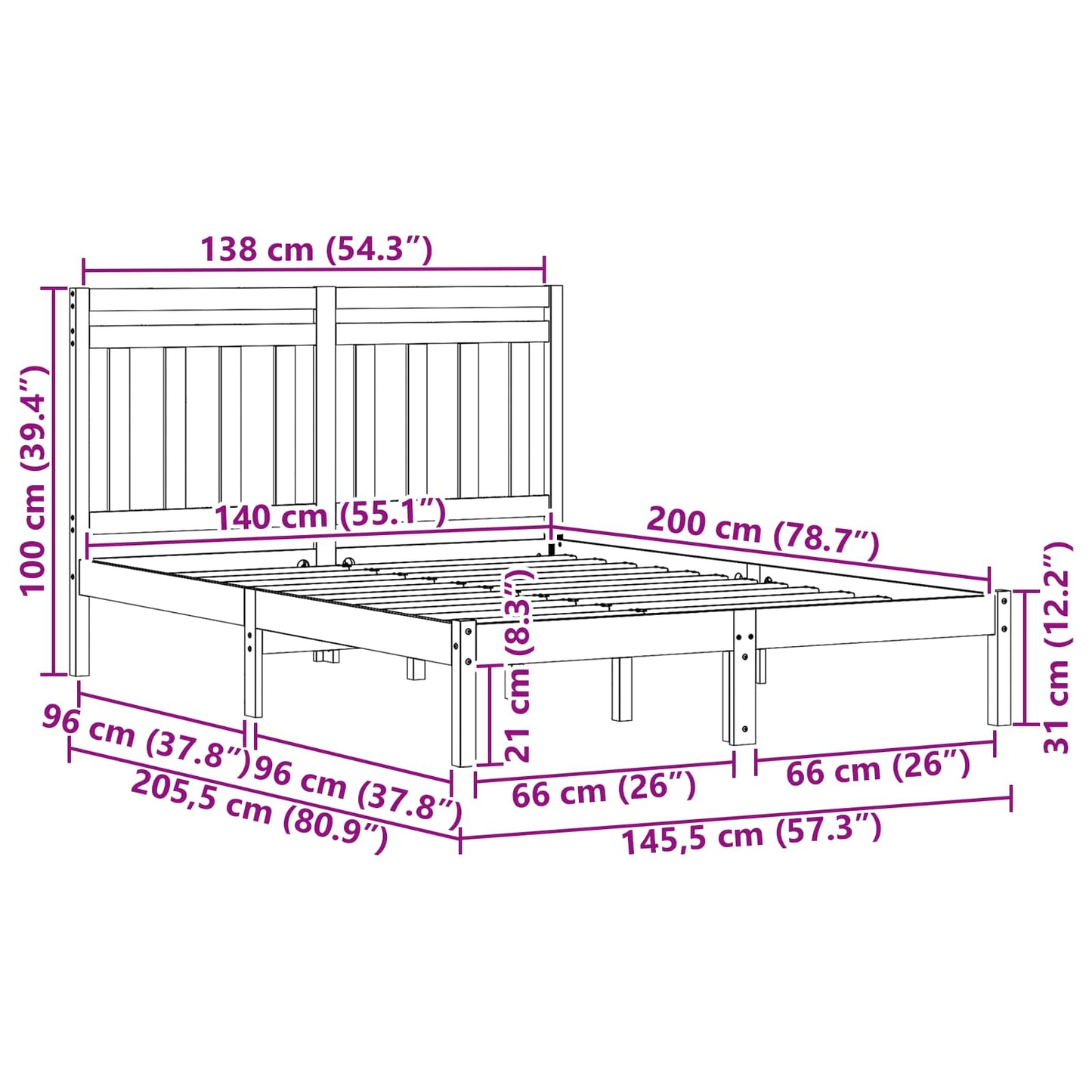 vidaXL Bed Frame Wax Brown 205.5 x 145.5 x 100 cm Solid Pine Wood