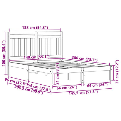 vidaXL Bed Frame Wax Brown 205.5 x 145.5 x 100 cm Solid Pine Wood