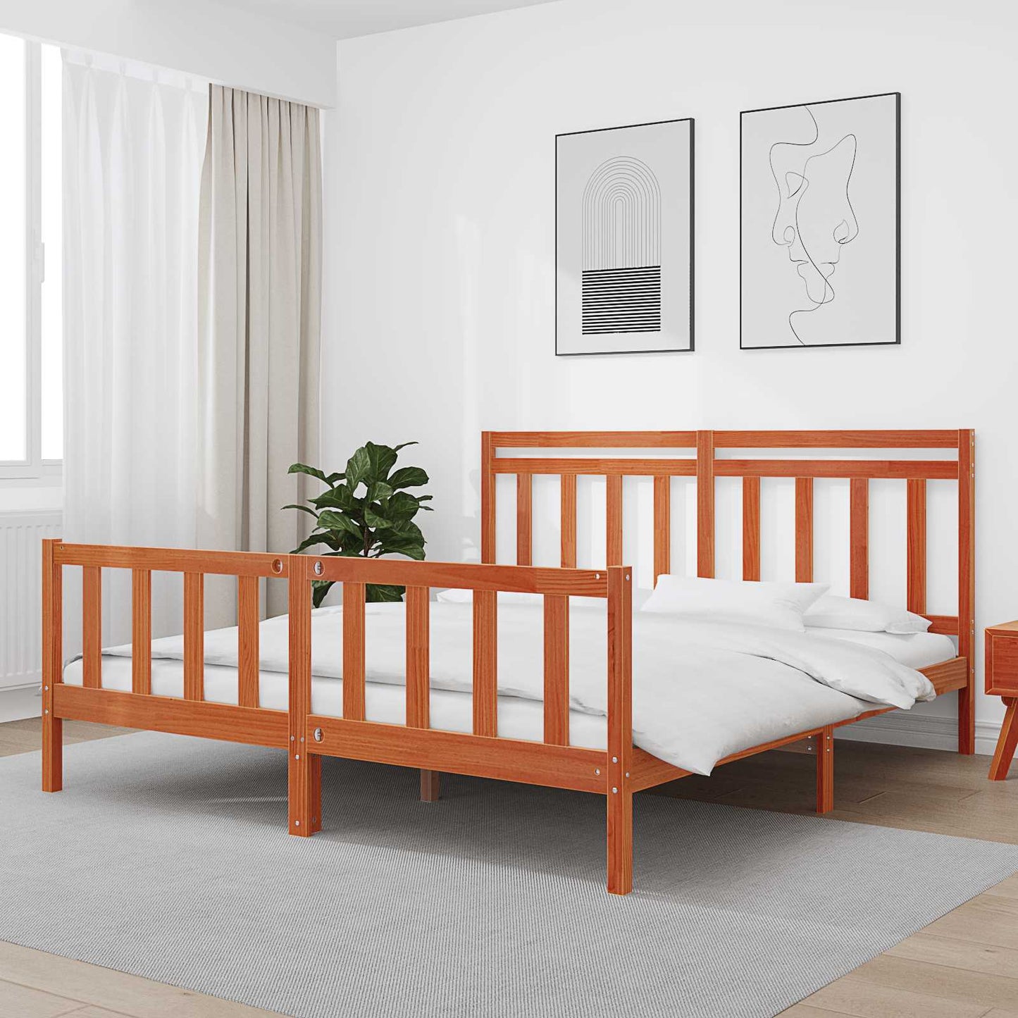 vidaXL Bed Frame with Headboard 2 pcs Wax Brown 205.5 x 185.5 x 100 cm
