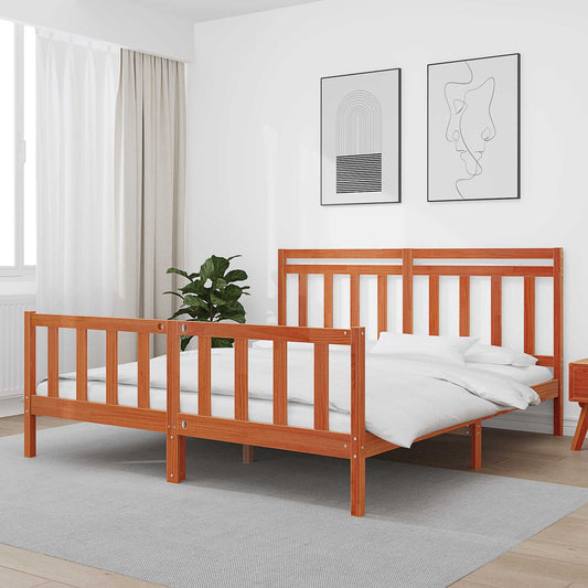 vidaXL Bed Frame with Headboard 2 pcs Wax Brown 205.5 x 185.5 x 100 cm