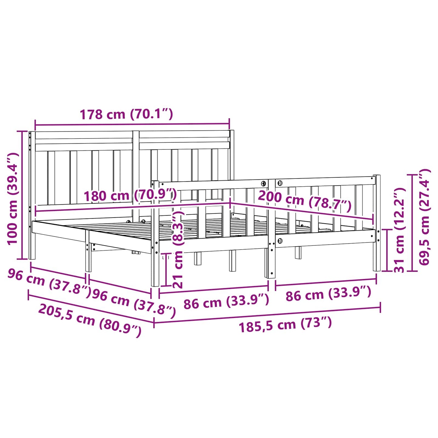 vidaXL Bed Frame with Headboard 2 pcs Wax Brown 205.5 x 185.5 x 100 cm