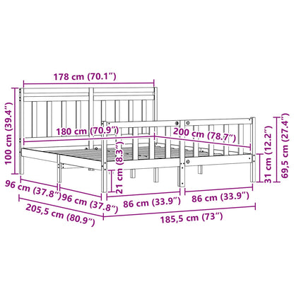 vidaXL Bed Frame with Headboard 2 pcs Wax Brown 205.5 x 185.5 x 100 cm