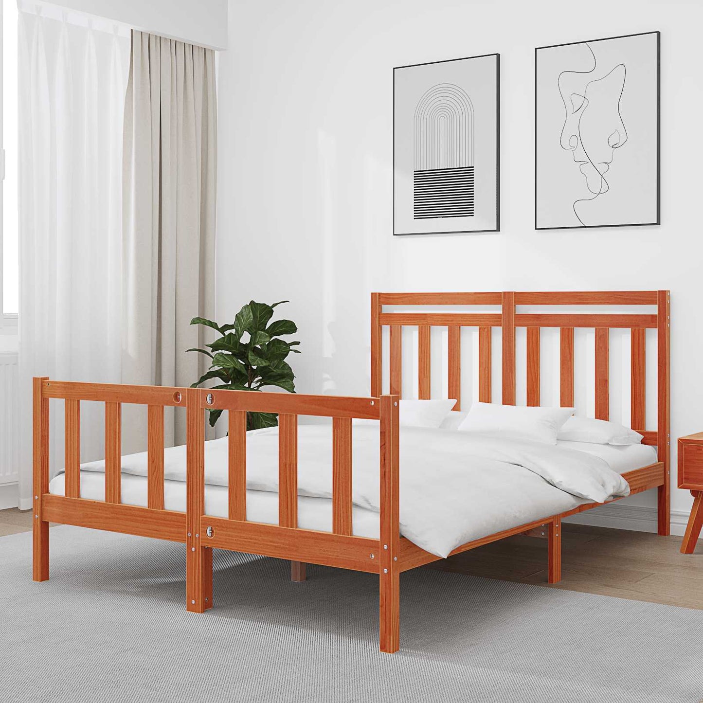 vidaXL Bed Frame Wax Brown 205.5 x 165.5 x 100 cm Solid Pine Wood