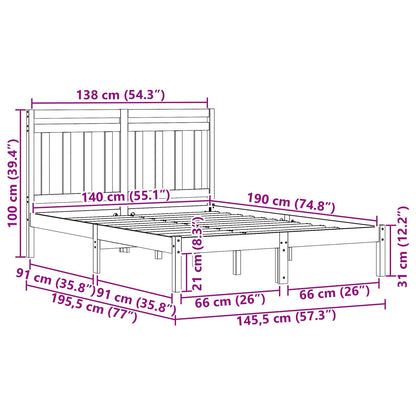 vidaXL Bed Frame Wax Brown 205.5 x 145.5 x 100 cm Solid Pine Wood