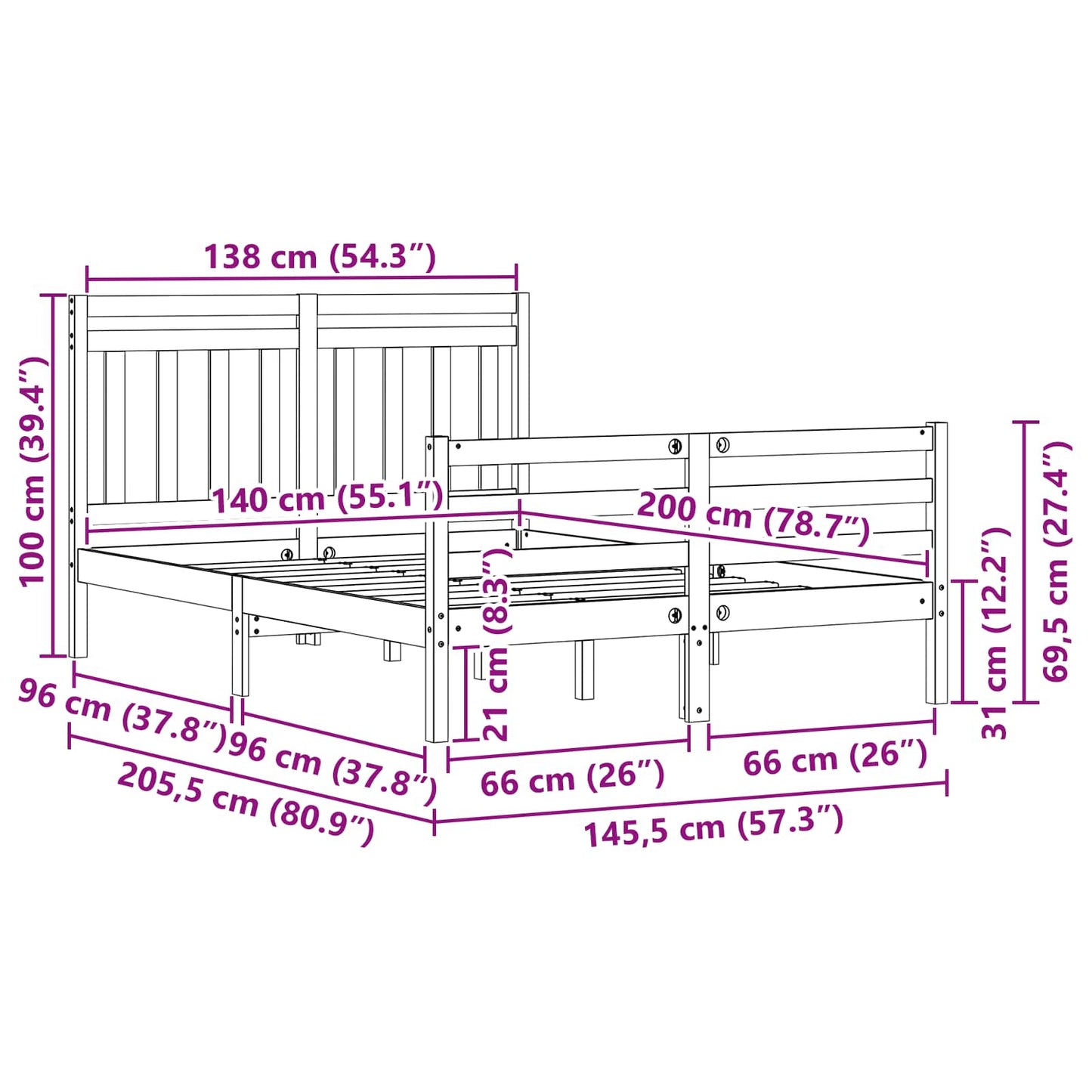 vidaXL Bed Frame with Headboard Wax Brown 140 x 200 cm