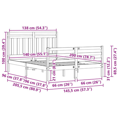 vidaXL Bed Frame with Headboard Wax Brown 140 x 200 cm