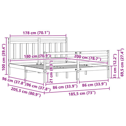 vidaXL Bed Frame with Headboard Wax Brown 180 x 200 cm
