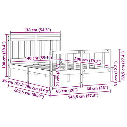 vidaXL Bed Frame with Headboard 2 pcs Wax Brown 205.5 x 145.5 x 100 cm