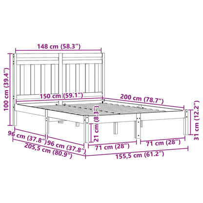 vidaXL Bed Frame Wax Brown 205.5 x 155.5 x 100 cm Solid Pine Wood
