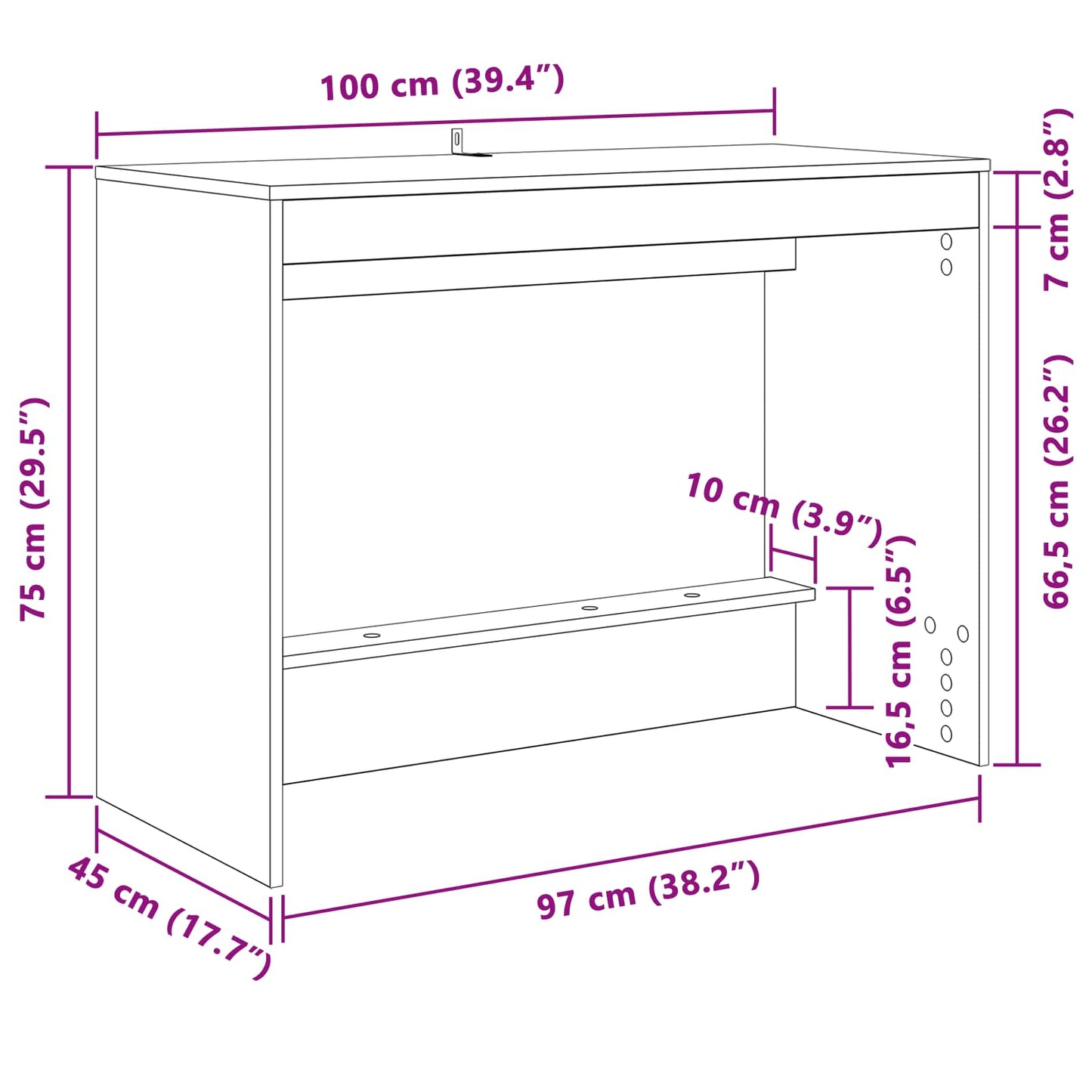 vidaXL Bed Desk White Engineered Wood 100 x 45 x 75 cm