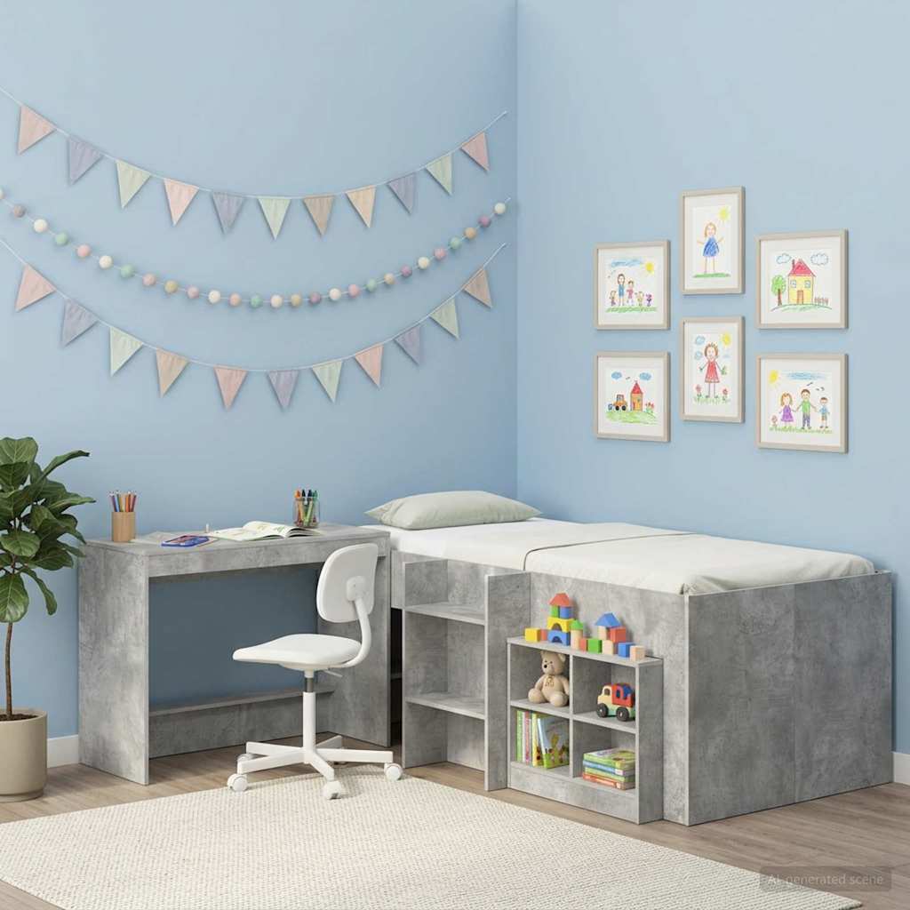 vidaXL Bed Desk Concrete Grey Engineered Wood 100 x 45 x 75 cm