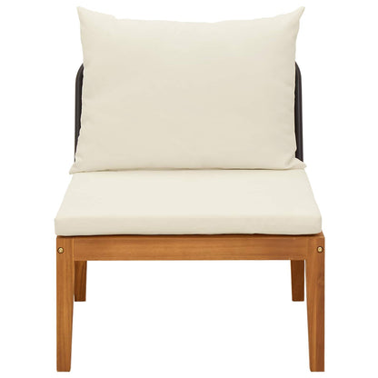 vidaXL Garden Middle Sofa with Cushions Solid Acacia Wood & Rope