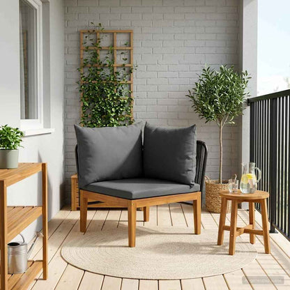 vidaXL Garden Corner Sofa with Cushions Solid Acacia Wood & Rope