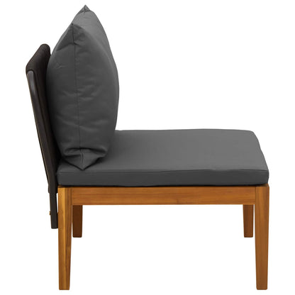 vidaXL Garden Middle Sofa with Cushions Solid Acacia Wood & Rope