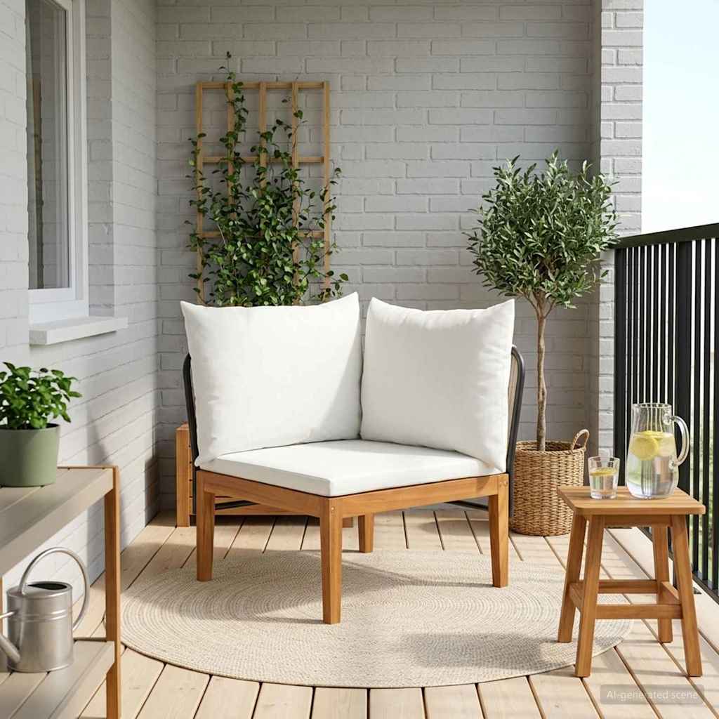 vidaXL Garden Corner Sofa with Cushions Solid Acacia Wood & Rope
