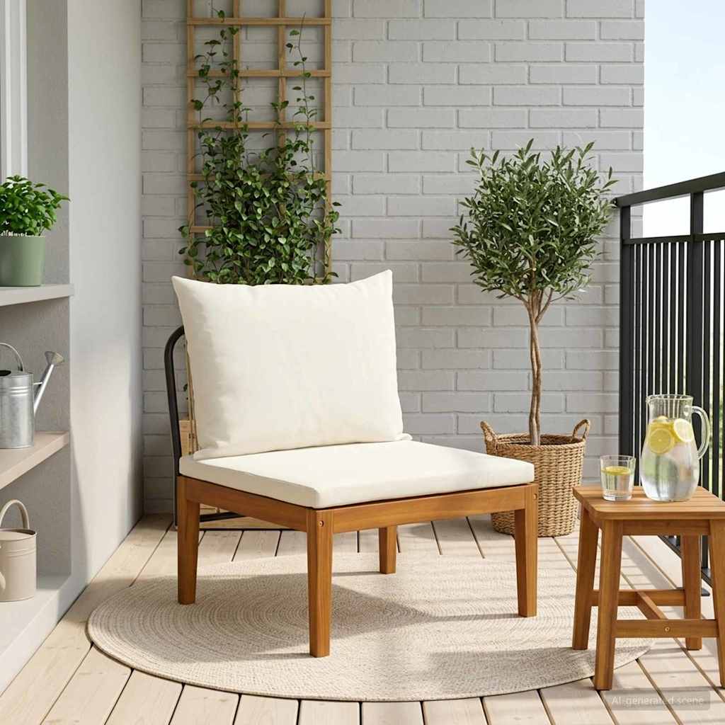 vidaXL Garden Middle Sofa with Cushions Solid Acacia Wood & Rope