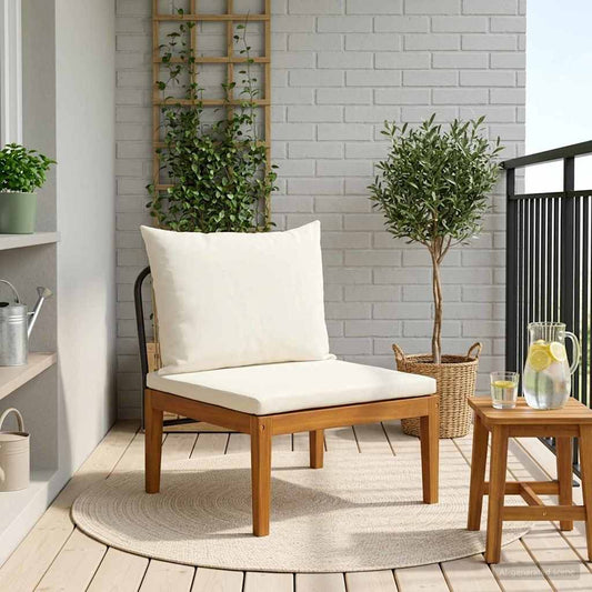 vidaXL Garden Middle Sofa with Cushions Solid Acacia Wood & Rope