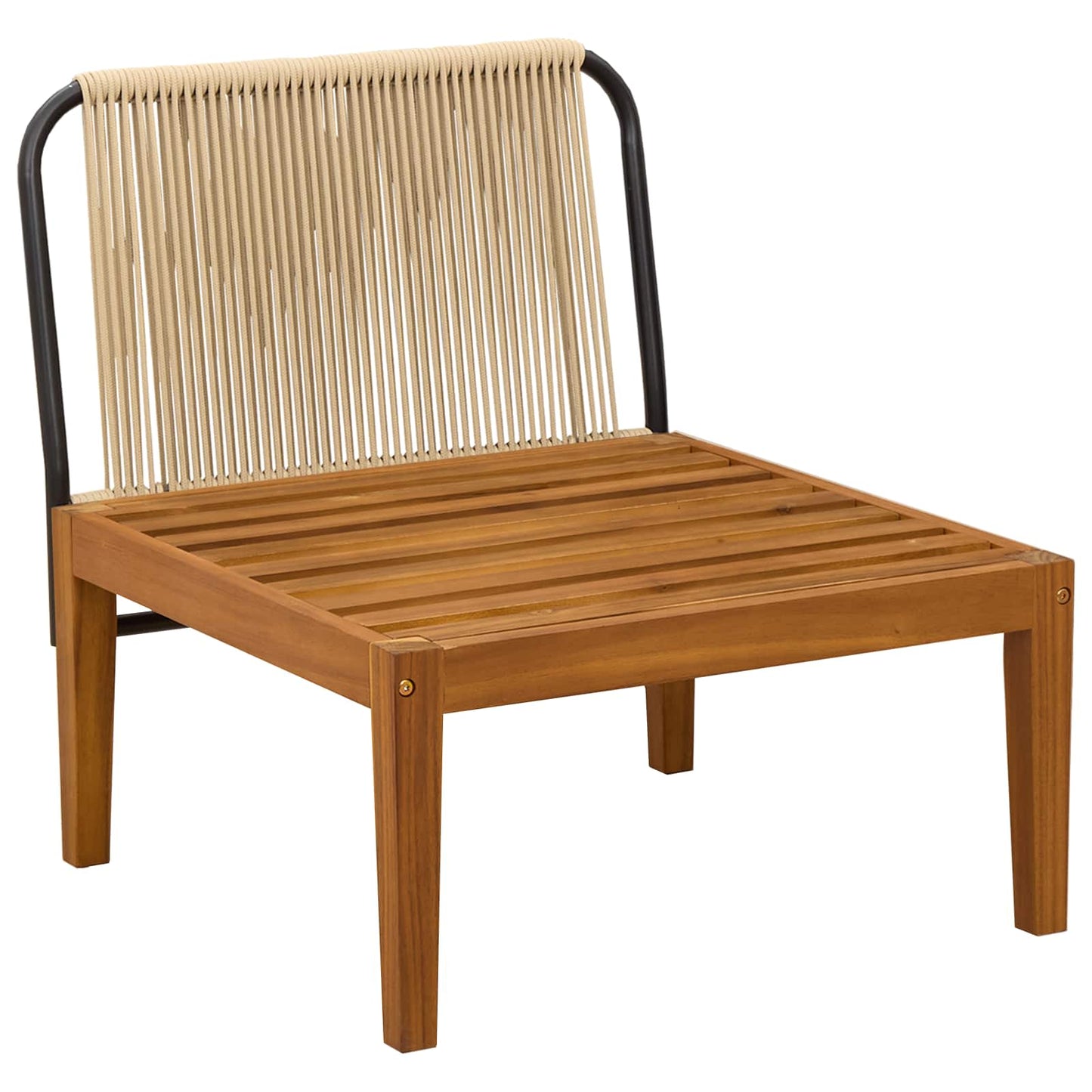 vidaXL Garden Middle Sofa with Cushions Solid Acacia Wood & Rope