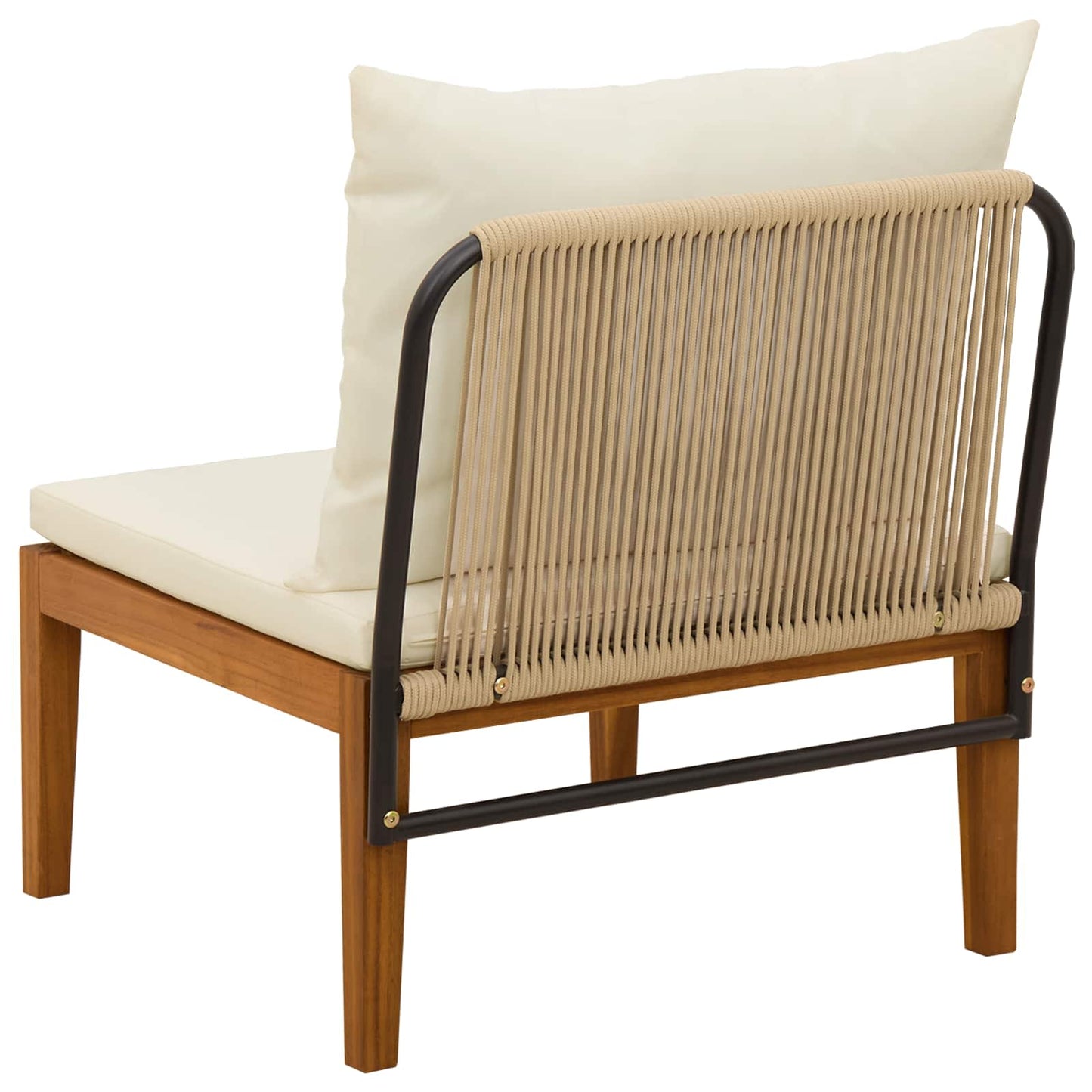 vidaXL Garden Middle Sofa with Cushions Solid Acacia Wood & Rope
