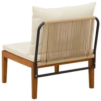 vidaXL Garden Middle Sofa with Cushions Solid Acacia Wood & Rope