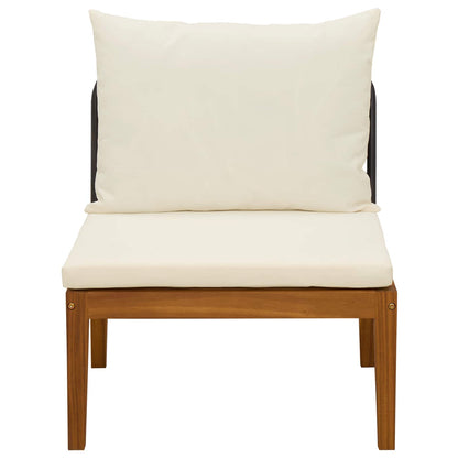 vidaXL Garden Middle Sofa with Cushions Solid Acacia Wood & Rope