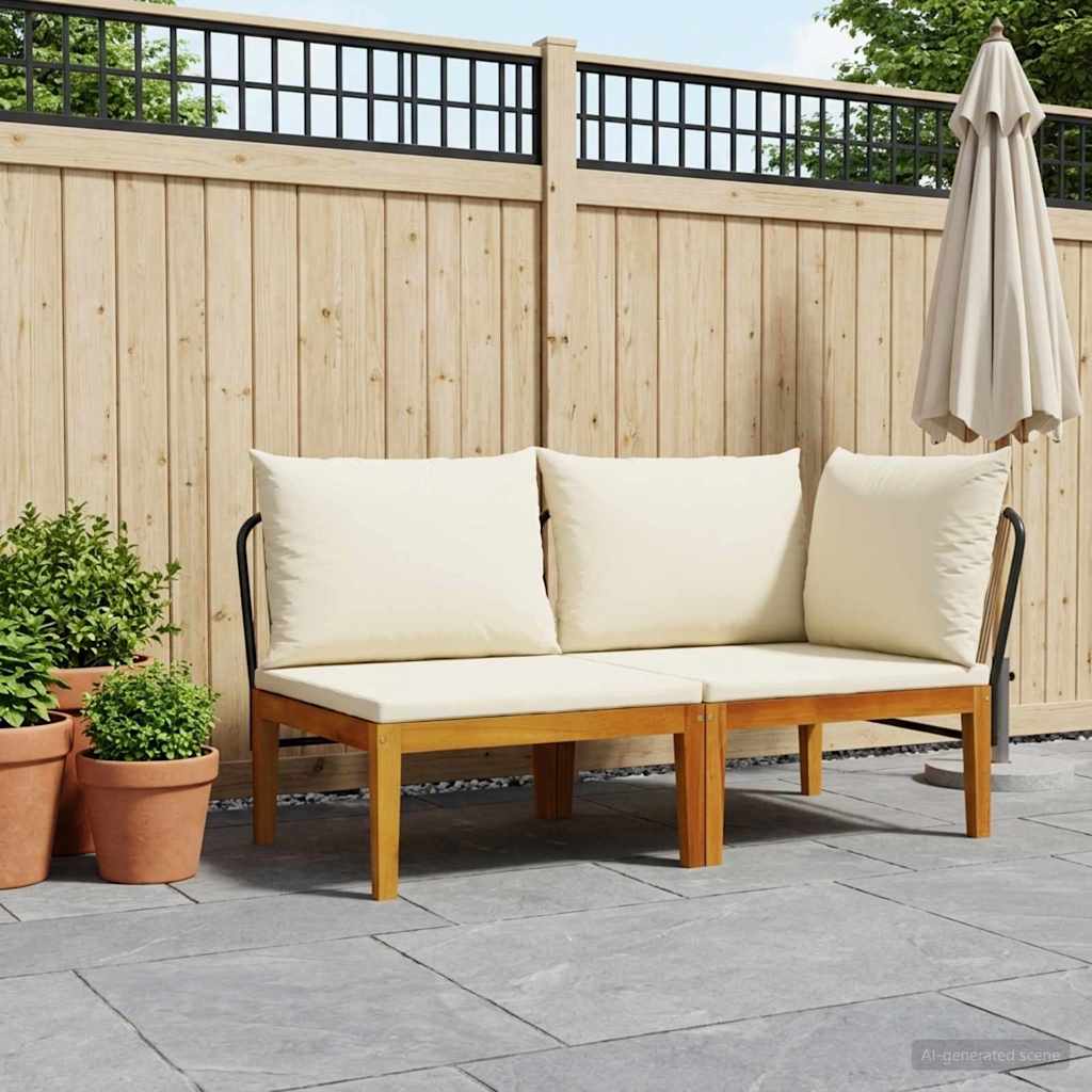 vidaXL 2 pcs Garden Lounge Set with Cushions Solid Acacia Wood & Rope