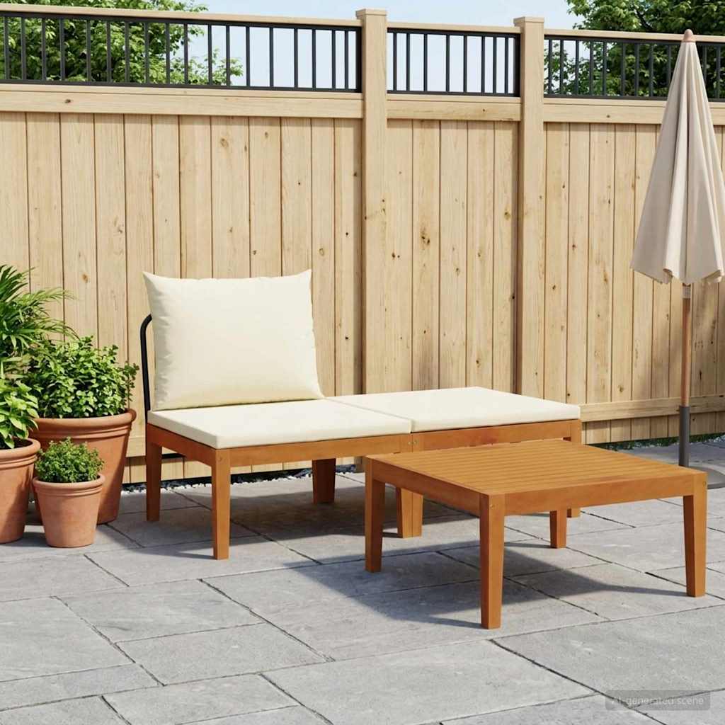 vidaXL 3 pcs Garden Lounge Set with Cushions Solid Acacia Wood & Rope