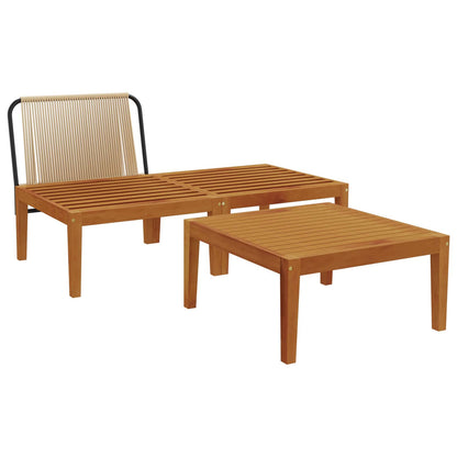 vidaXL 3 pcs Garden Lounge Set with Cushions Solid Acacia Wood & Rope