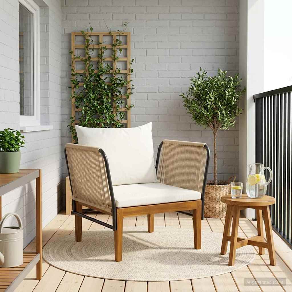 vidaXL Garden Chair with Cushions Solid Acacia Wood & Rope Natural