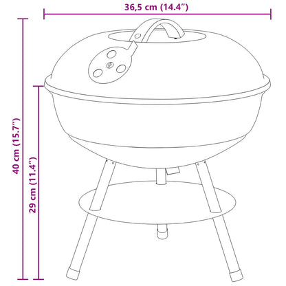 vidaXL Charcoal Grill Black 36.5 x 36.5 x 40 cm