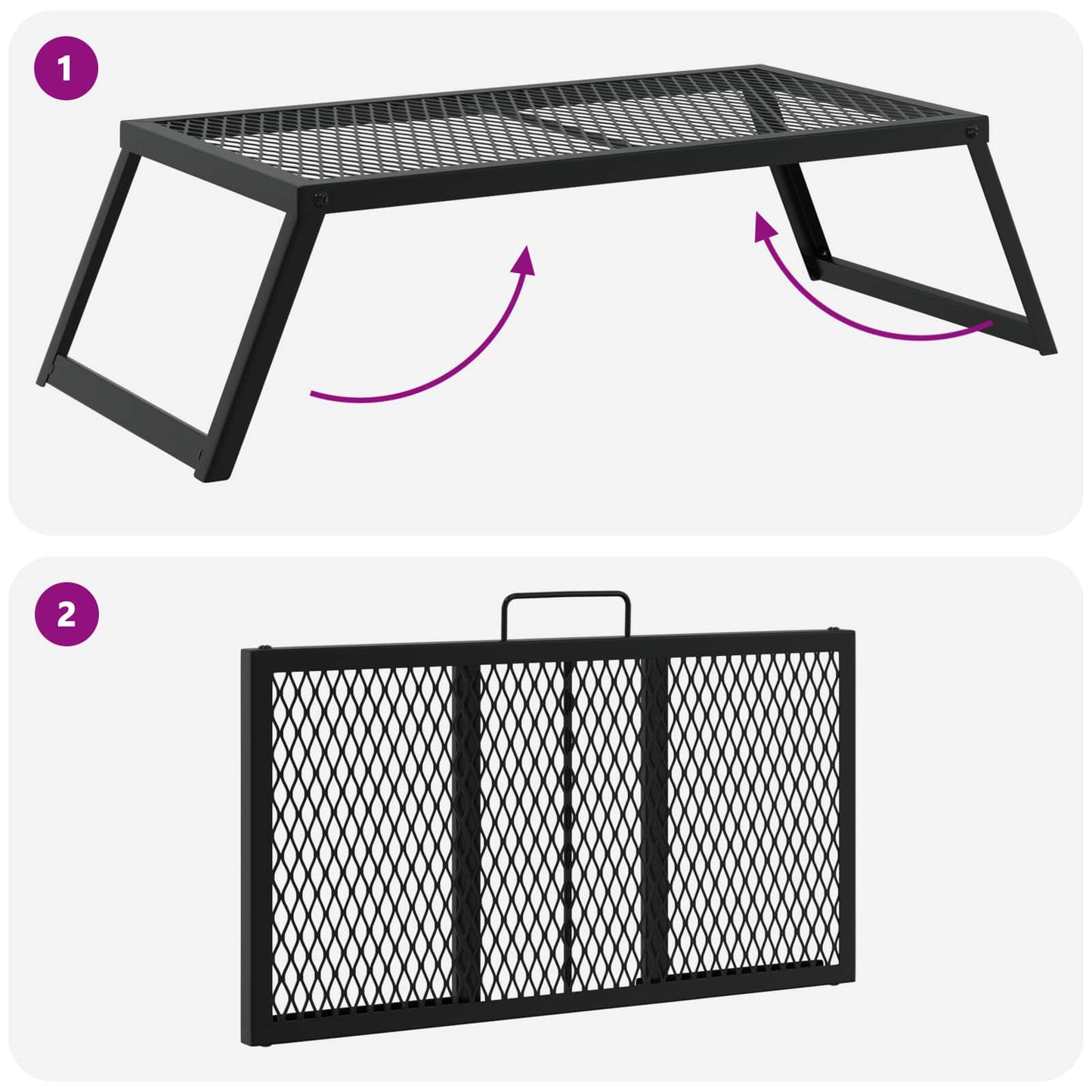 vidaXL Foldable Camping Grill Folding Black 58 x 31 x 2 cm Alloy Steel