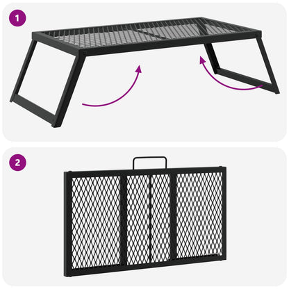vidaXL Foldable Camping Grill Folding Black 58 x 31 x 2 cm Alloy Steel