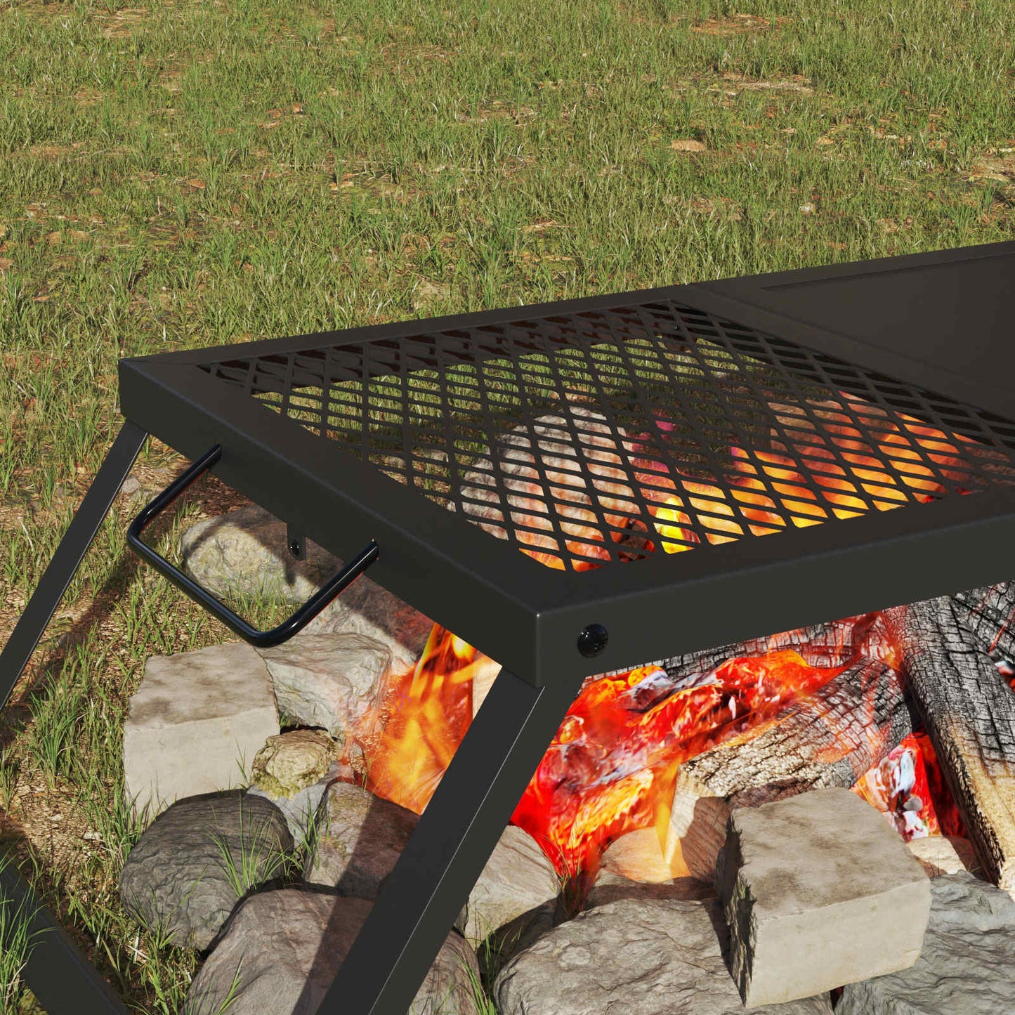 vidaXL Foldable Camping Grill Black 31.5 x 26.5 x 4 cm Alloy Steel