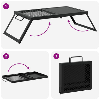 vidaXL Foldable Camping Grill Black 31.5 x 26.5 x 4 cm Alloy Steel