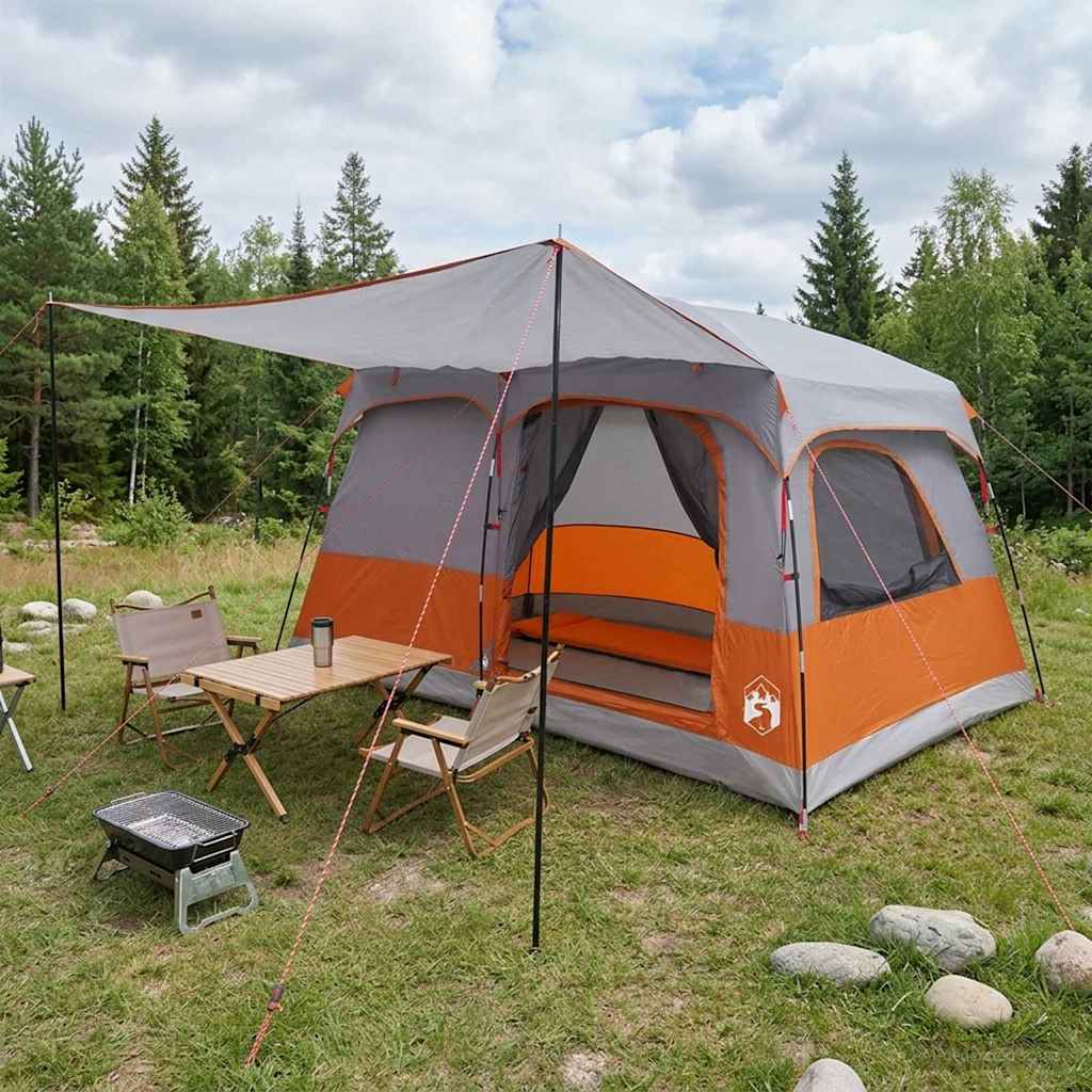 vidaXL Family Tent Grey and Orange 320 x 210 x 180 cm Polyester