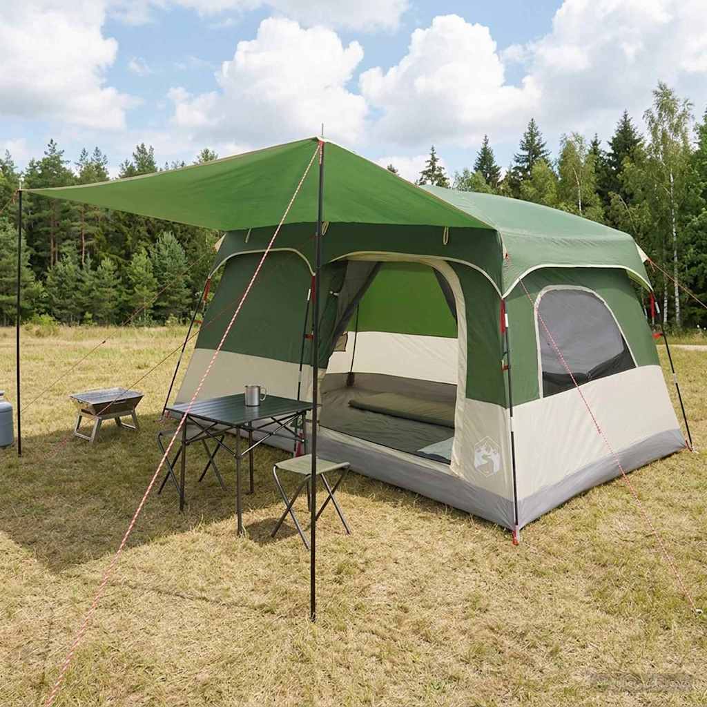 vidaXL Family Tent with Roof Green 380 x 260 x 190 cm Polyester