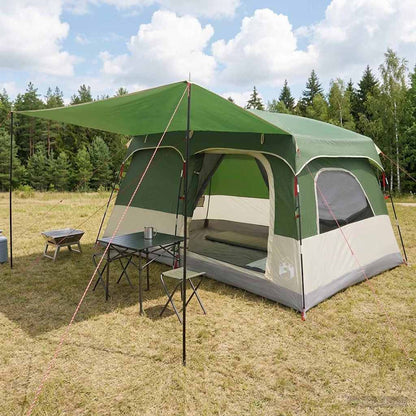 vidaXL Family Tent with Roof Green 380 x 260 x 190 cm Polyester