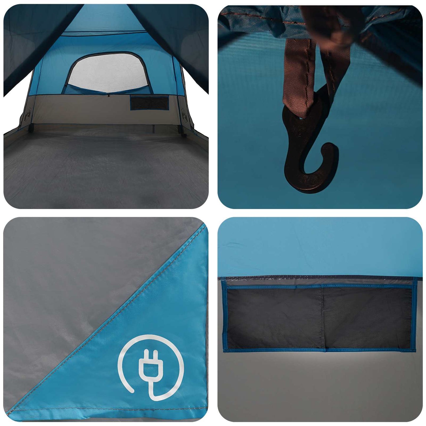 vidaXL Family Tent with Roof Blue 380 x 260 x 190 cm Polyester