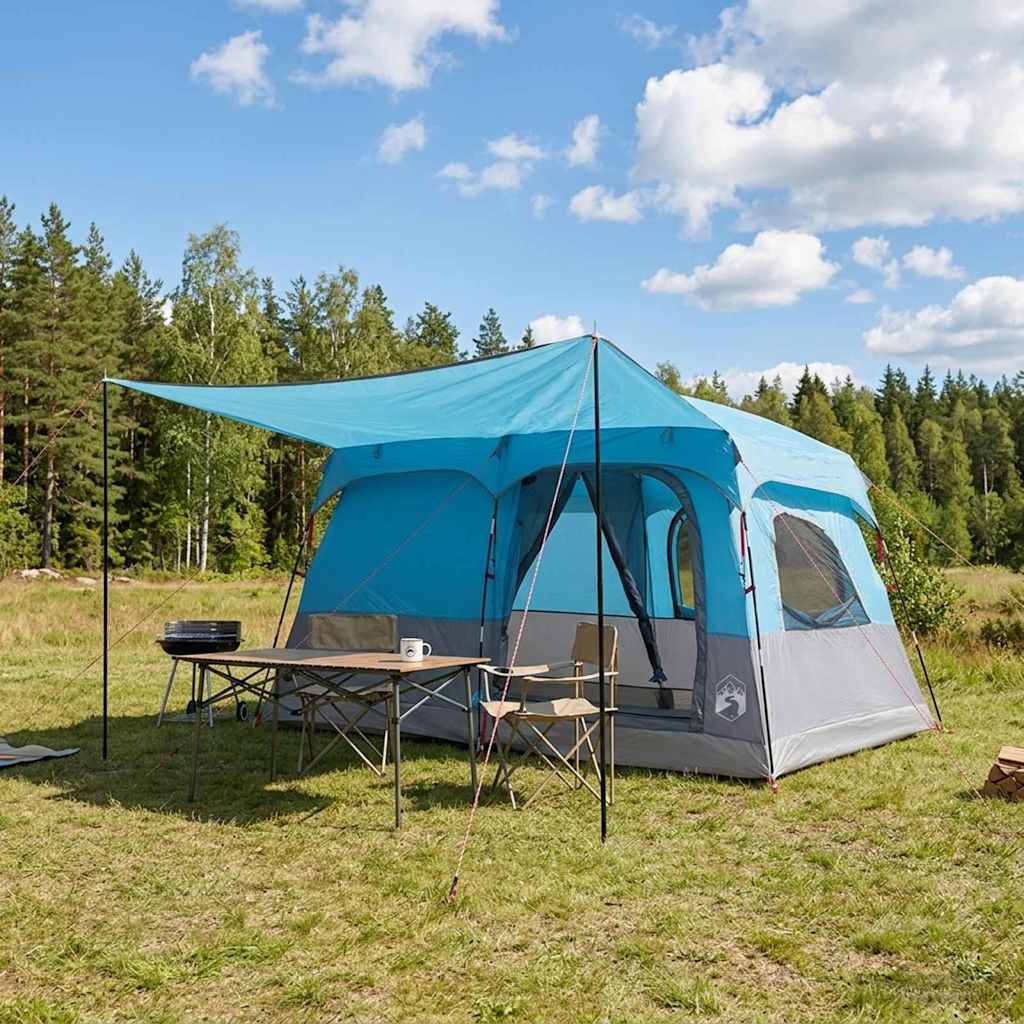 vidaXL Family Tent with Roof Blue 380 x 260 x 190 cm Polyester