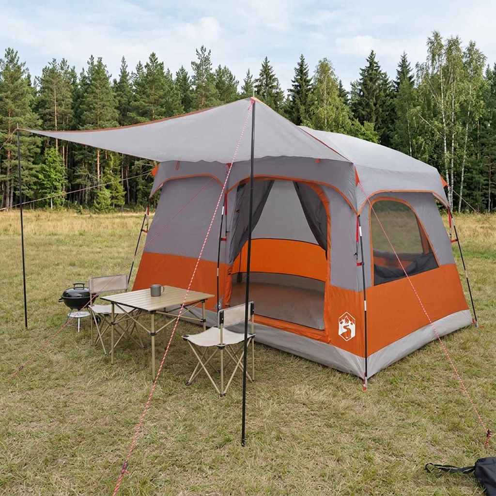 vidaXL Family Tent Grey and Orange 380 x 260 x 190 cm Polyester