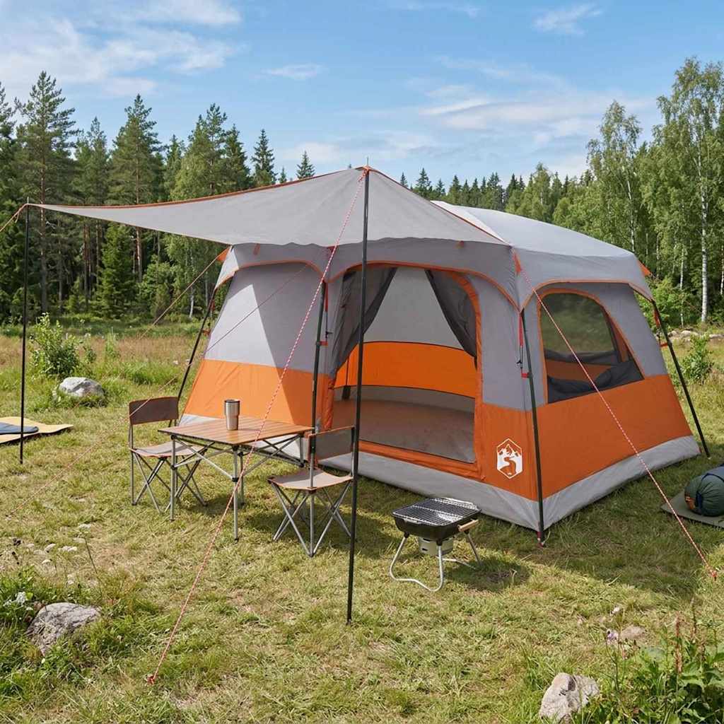vidaXL Family Tent 10-Person Grey and Orange Polyester and Steel
