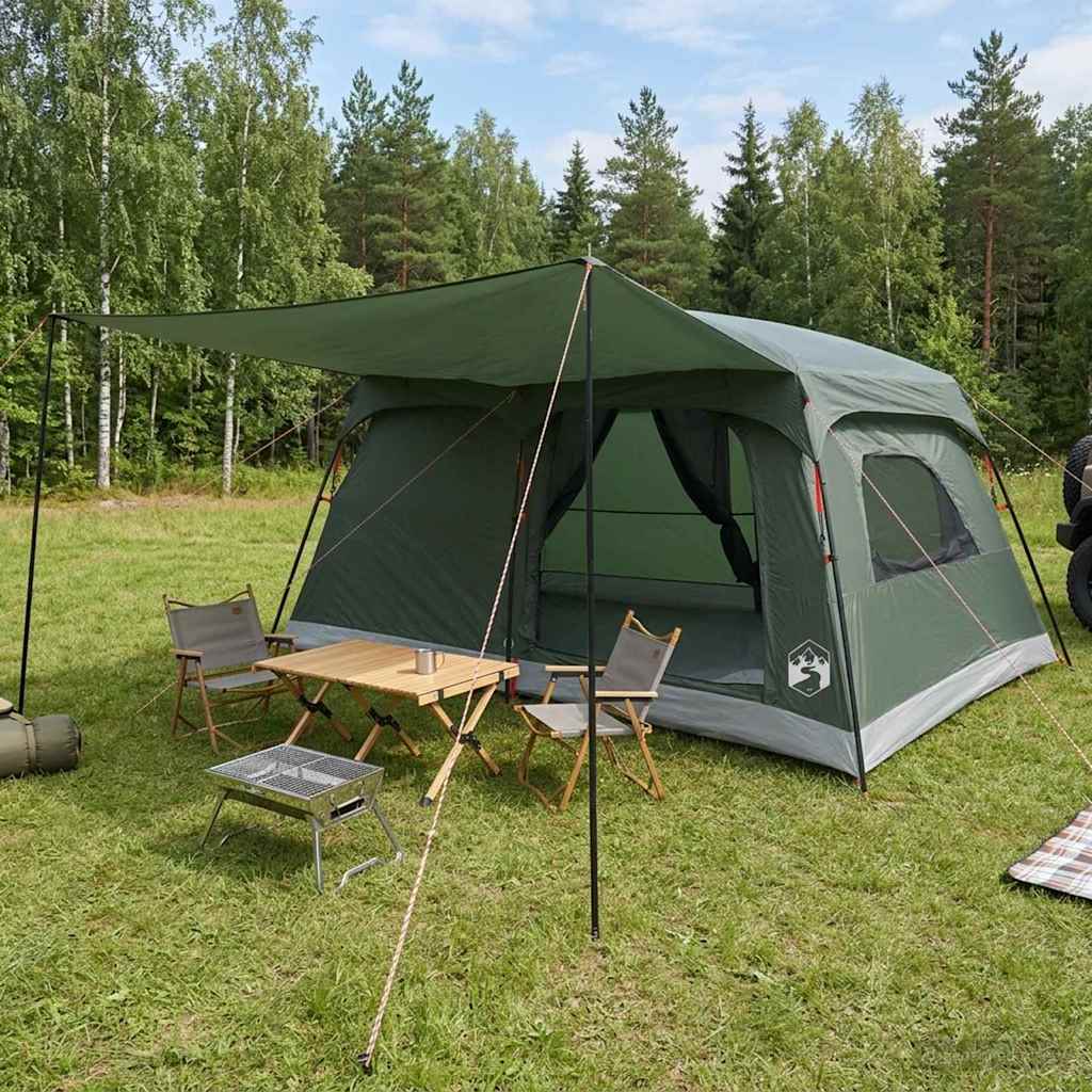 vidaXL Family Tent 10-Person Army Green Polyester and Steel