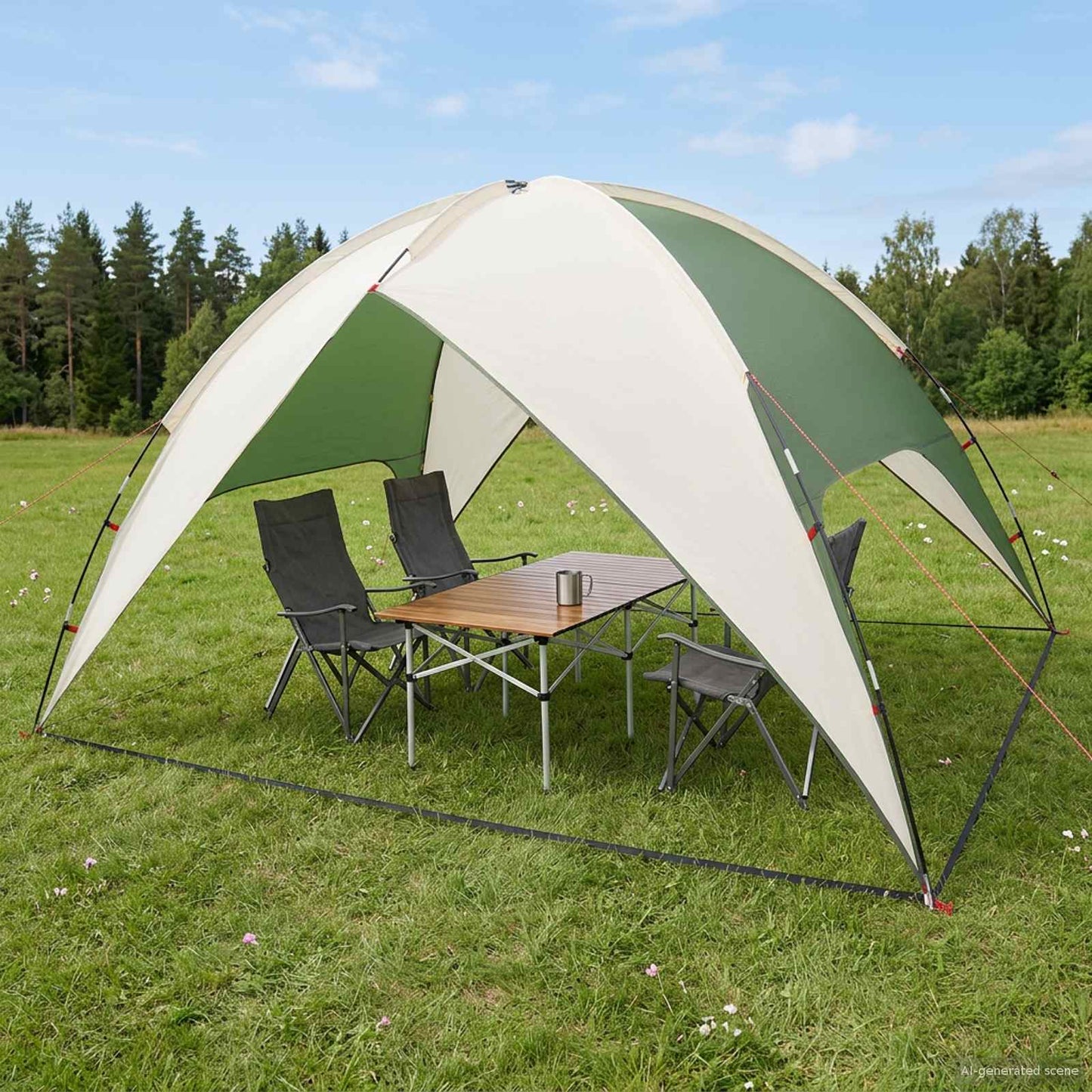 vidaXL Camping Tent with Rainfly Water-resistant Dome Green 4-Person