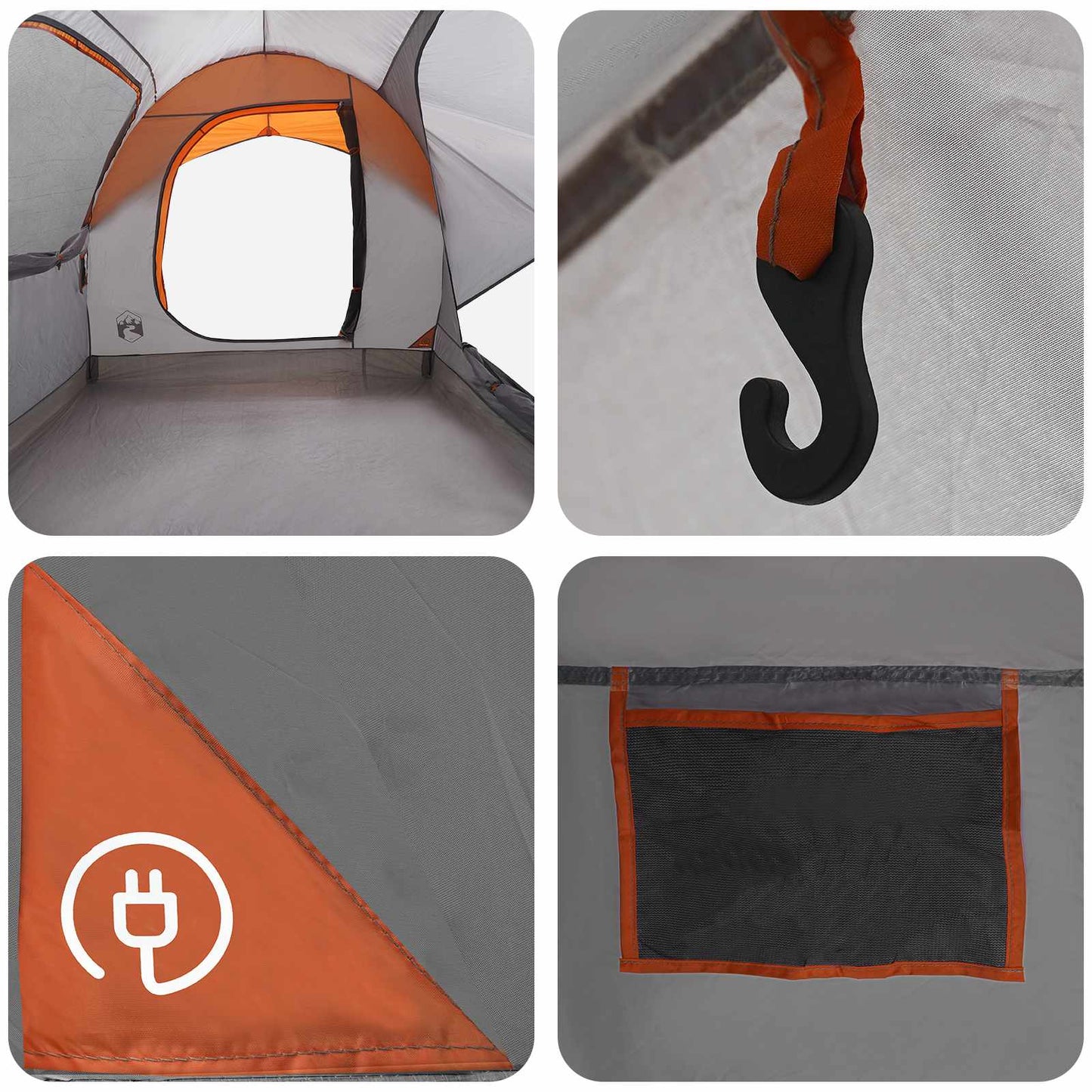 vidaXL Car Tent Grey and Orange 3-Person Polyester and Steel