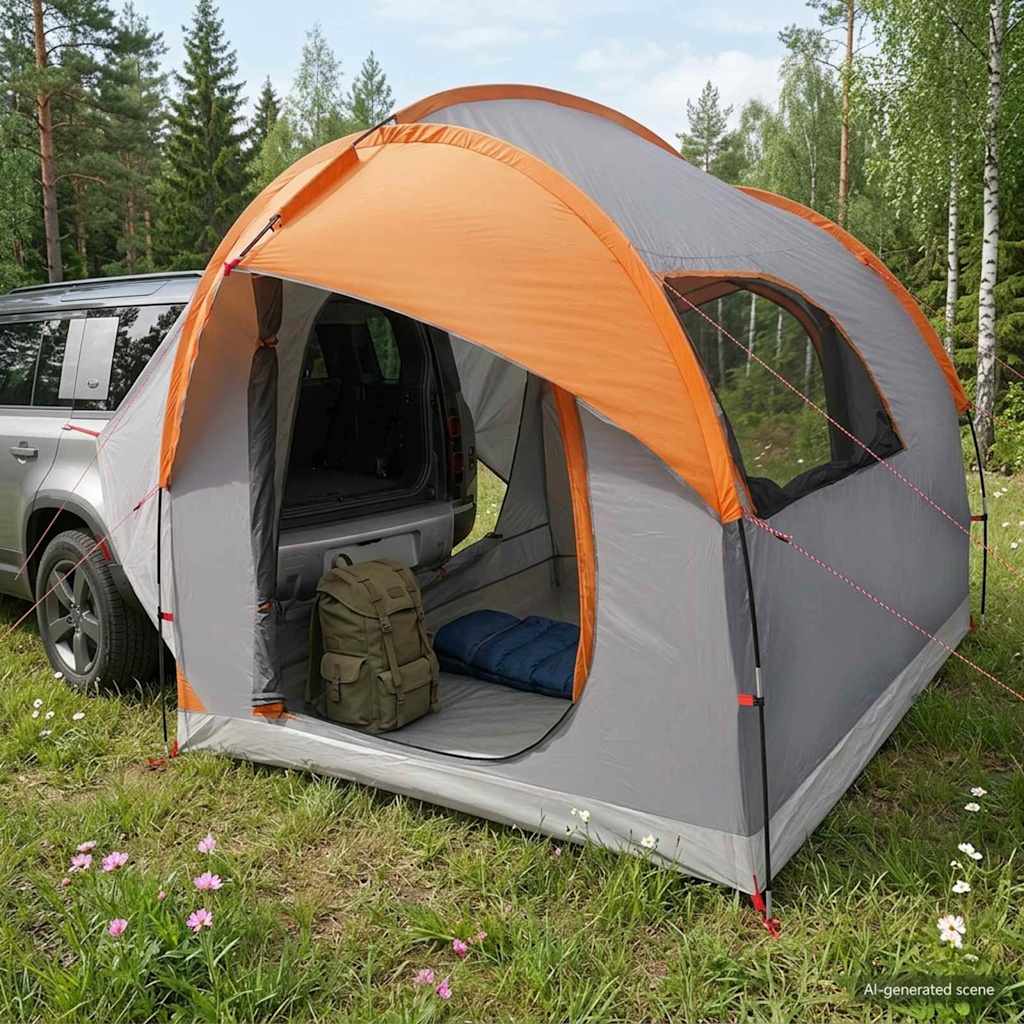 vidaXL Car Tent Grey and Orange 3-Person Polyester and Steel