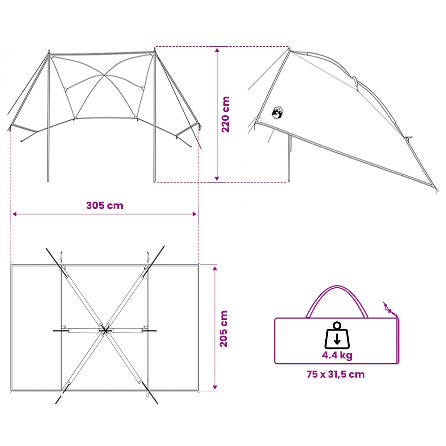 vidaXL Car Tent 308 x 215 x 220 cm Green Polyester and Steel