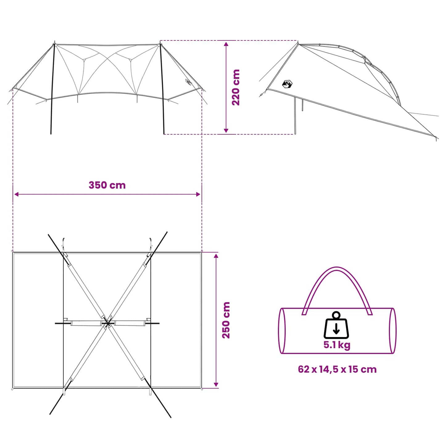 vidaXL Car Tent 350 x 250 cm Grey and Orange Polyester and Steel